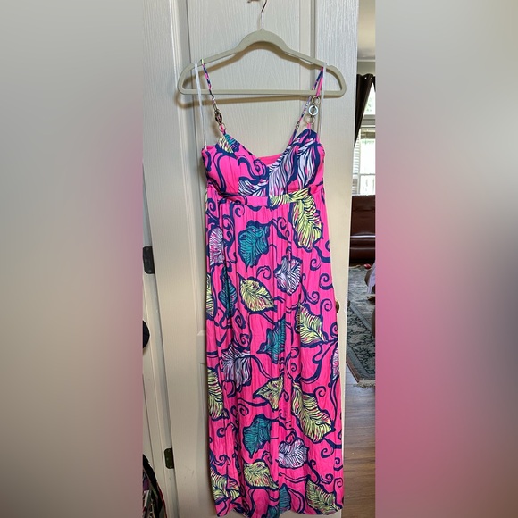 Lilly Pulitzer Joanna Maxi Dress Tropical Pink Leaves in the breeze Size 8 - Picture 3 of 5
